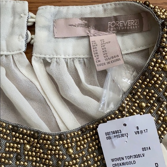 NWT F21 White Blouse W. Gold Beads - Picture 6 of 9